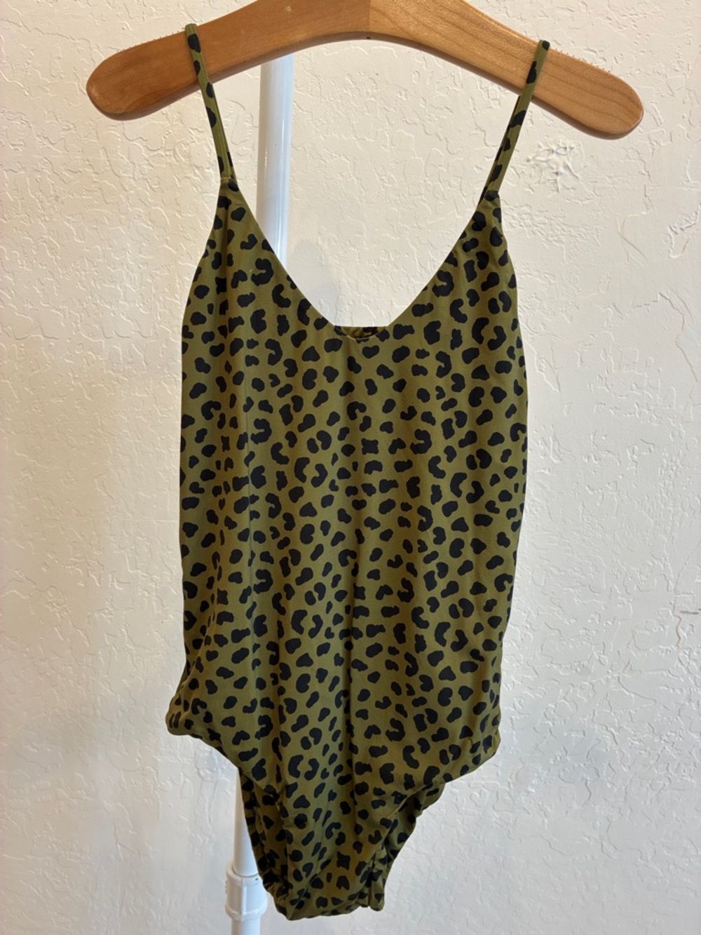 MIA Olive Green Leopard Print Spaghetti Strap Bodysuit